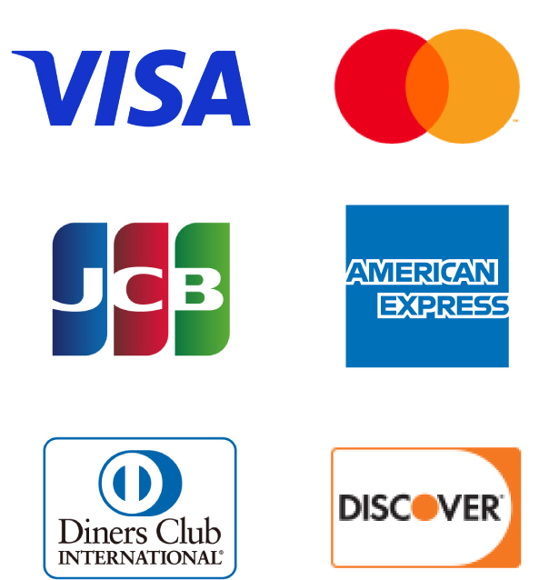 Visa、Mastercard、American Express、JCB、Diners Club、Discover